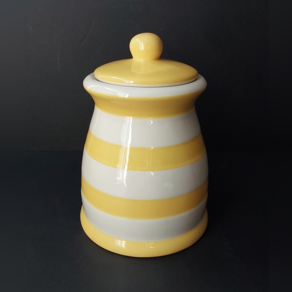 Grace's Pantry Yellow and White Striped Ceramic Canister